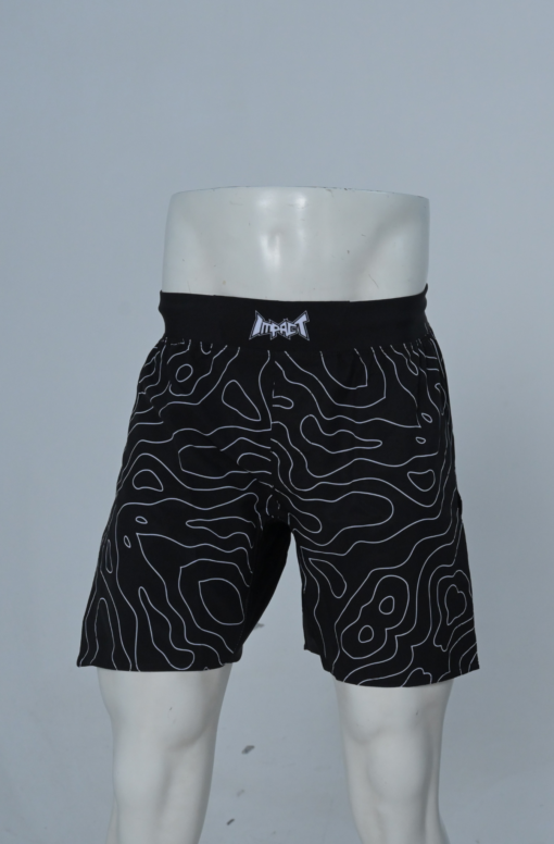 MMA Shorts Medium Length - Black Wavey Design