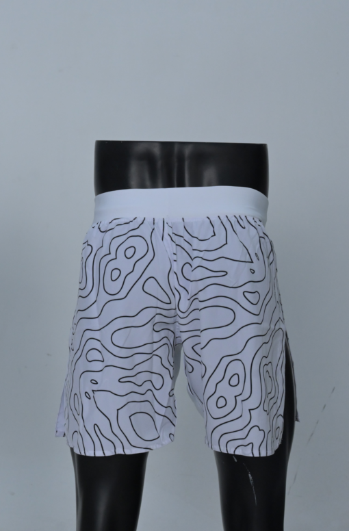 MMA Shorts Medium Length - White Wavey Design - Image 4