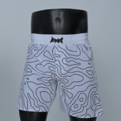 MMA Shorts Medium Length - White Wavey Design