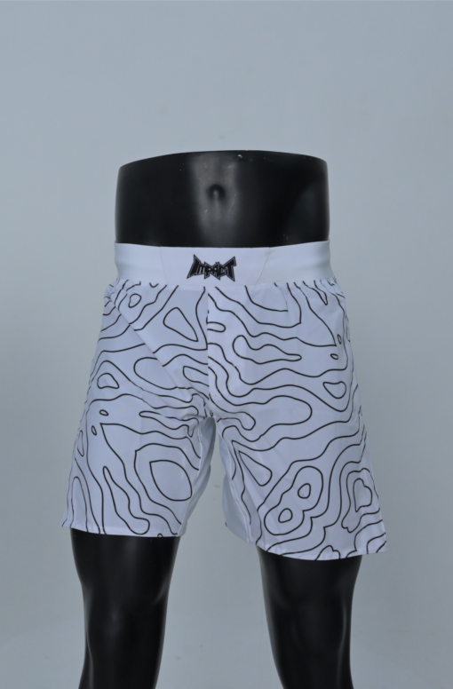 MMA Shorts Medium Length - White Wavey Design