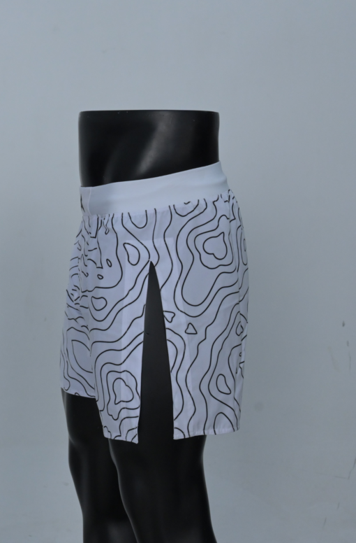 MMA Shorts Medium Length - White Wavey Design - Image 2